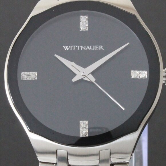 Wittnauer Ladies Dress Watch 8 Diamonds On Black Sun-ray Dial 36mm - Picture 9 of 13